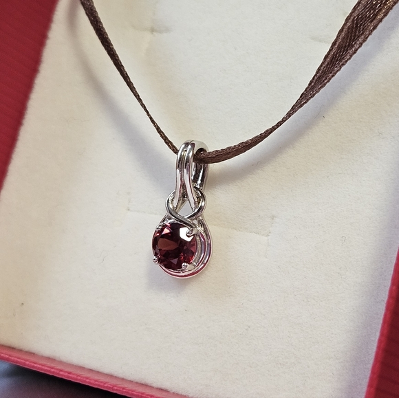 ANGARA Round Garnet Solitaire Infinity Knot Pendant in Sterling Silver, New✨️